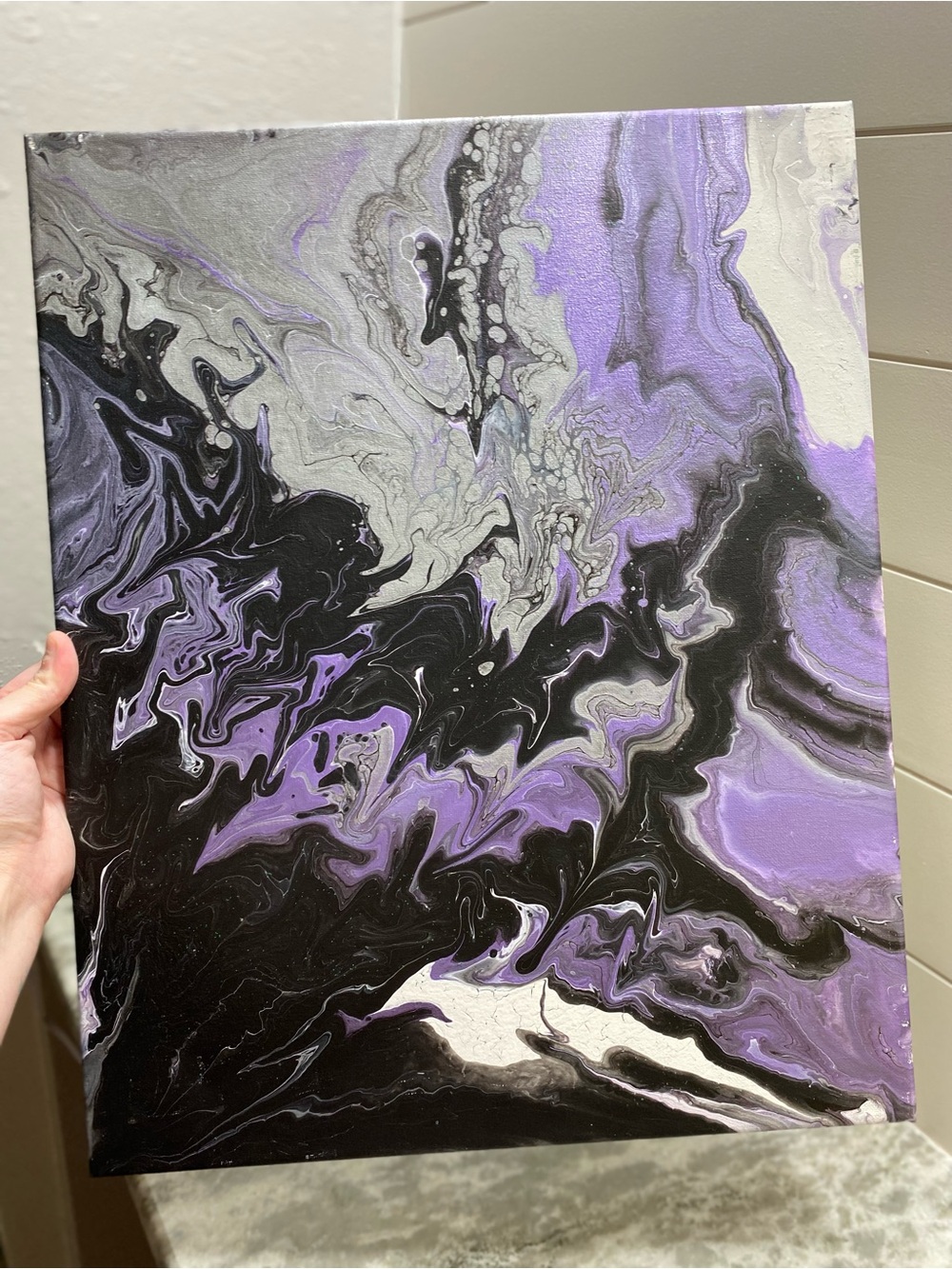 Abstract Metallic Purple and Silver Canvas Art